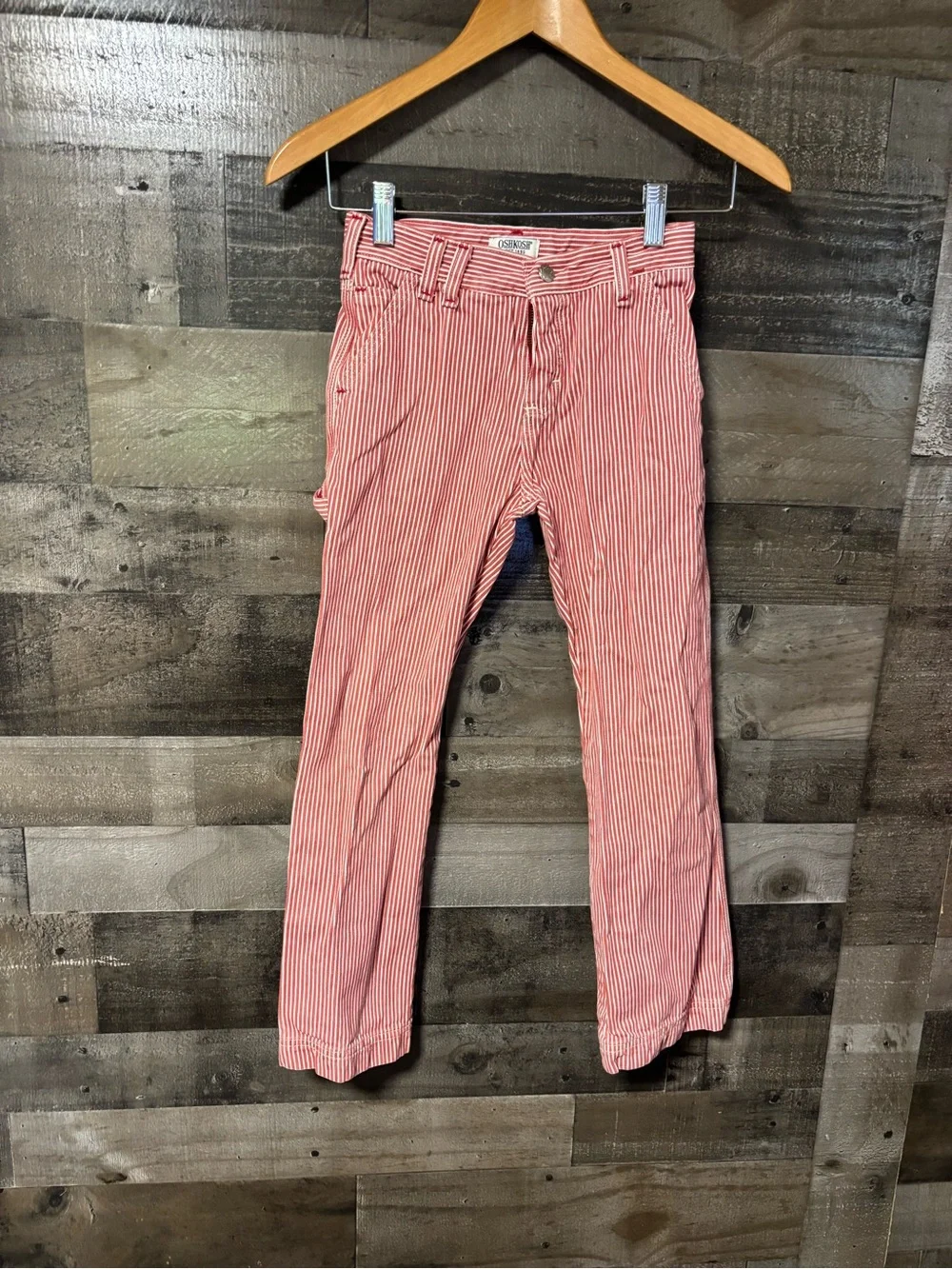 VTG OshKosh B'gosh Red Striped Straight leg Jeans w/ Heart Pocket Carpenter 10